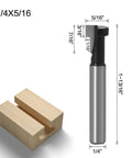 Heavy Duty Three Piece Keyhole Router Bit Set With Rugged Quarter Inch Shank Corrosion Resistant Coating next to routed wood block.
