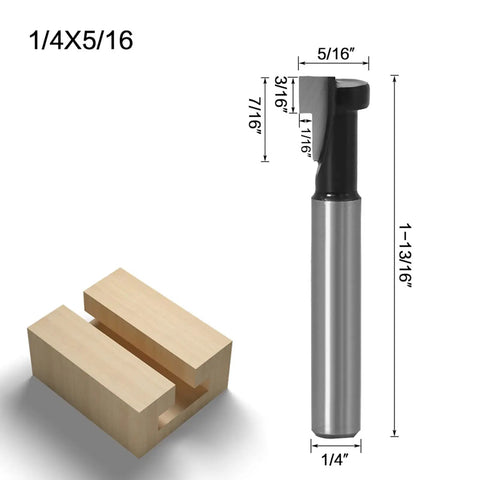 Heavy Duty Three Piece Keyhole Router Bit Set With Rugged Quarter Inch Shank Corrosion Resistant Coating next to routed wood block.