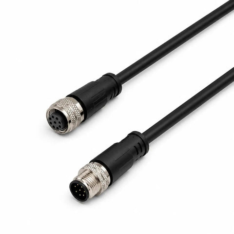 Built Like A Tank M12 8 Pin A Coded Male To Female Extension Cable Five Meter IP67 Waterproof Industrial Ethernet And Sensor Wire For PLC Automation And Robotics With Flame Resistant PVC Jacket, showing connectors.