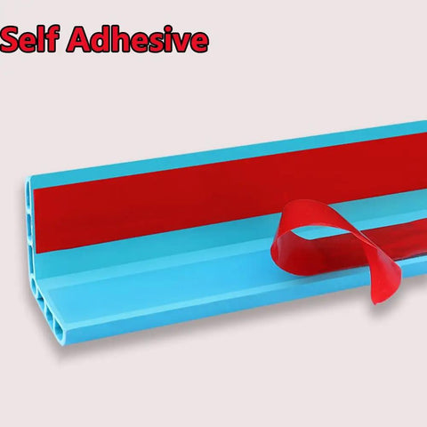 Rubber Wall Corner Guards 16.4ft Self Adhesive L Molding Edge Protectors showing adhesive backing with red peel strip