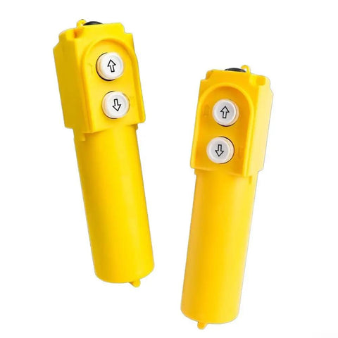 Crane Hoist Control Push Button Switch With 30UF Capacitor, 220V-380V Dual Voltage, IP55 Weather Resistant Pro-Grade ABS Pendant, Ergonomic Up Down Operation For Smooth, Safe Electric Hoist Lifting And Precise Traction. Yellow ABS pendant control with up and down buttons