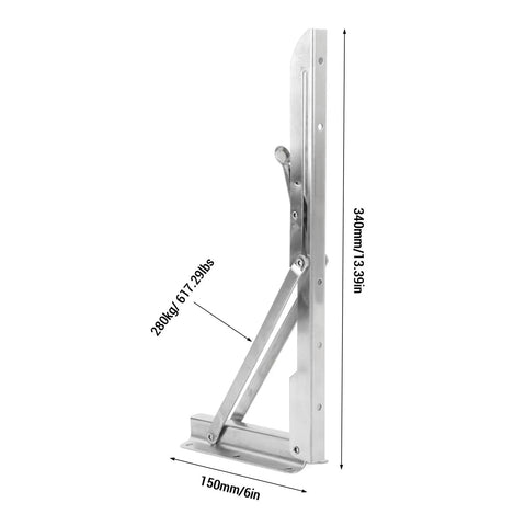 Beefy Foldable Wall Shelf And Bench Table Bracket Heavy Duty Stainless Steel Mount with dimensions and 280kg load capacity.