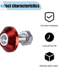 Heavy Duty Premium Red Aluminum Alloy Motorcycle License Plate Bolts 4 Piece Set For Sick Bike Registration Hardware showing a close-up of the red bolt.