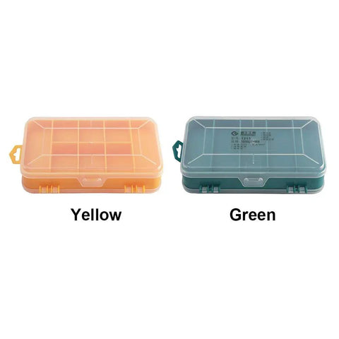 Double-Side Hardware Box Storage Organizer With 13 Compartments, Yellow and Green, Rugged Plastic Case With Transparent Lids