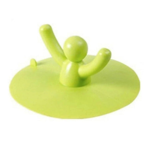 Shape Floor Drain Plug, Shower Bathtub Drain Covers, Green with a small person design, 9.50cm diameter, versatile suction.
