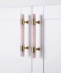 Clear Crystal Marble T Bar Cabinet Handles With Solid Brass Base Drawer Pull Knobs For Kitchen Bathroom Dresser And Closet Euro Style Furniture Hardware Upgrades Featuring A Slick Finish on white cabinet doors.