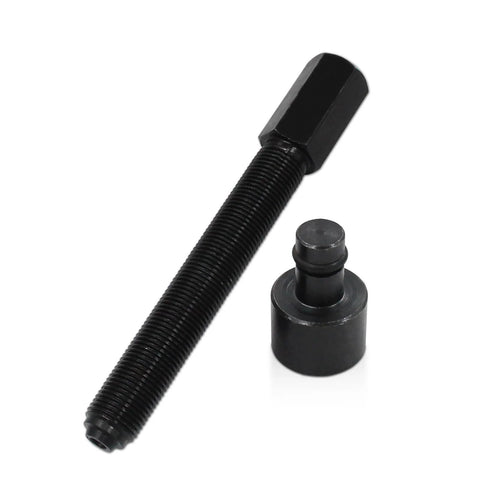 Angled side view of WnSEu inner cam bearing installer and puller tool - two-piece black threaded rod and adapter.