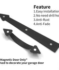 Magnetic Garage Door Decorative Faux Hinges And Handles Hardware Kit Black Includes 4 Hinges And 2 Magnetic Handles Easy No Drill Installation Durable ABS With Rust Iron Finish Ideal For Steel Doors shown in flat uninstalled view.