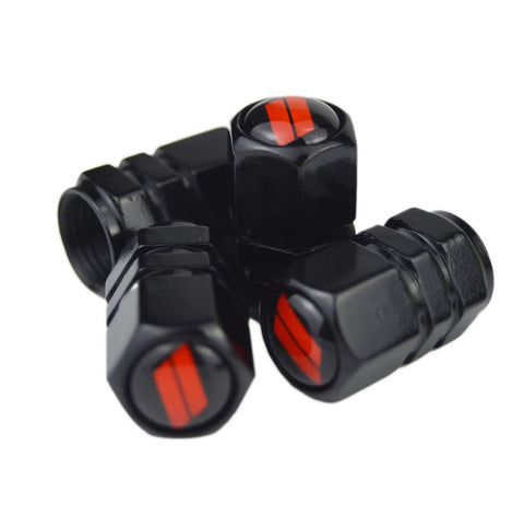 Dodge Valve Stem Caps Set Of 4 With Aluminum Alloy Cap Trim And Resin Emblem 360 Degree Rotating Tire Valve Covers Durable Auto Accessory