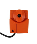 Top view of TR230-3 Rotary Actuator Assembly With 2Nm Torque AC230V, featuring orange casing and cable for easy installation.