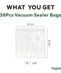 30 Pack Vacuum Sealer Bags 8.5x8.5 Inches, BPA Free Reusable Sous Vide Bags For Microwave Heating, Freezer Storage image