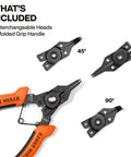 6-In-1 Convertible Snap Ring Pliers Set With Four Interchangeable Heads Shown, Includes 45-Degree, 90-Degree Angles For DIY Projects