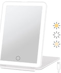 Rechargeable Travel Makeup Mirror With 72 LED Lights, Portable Lighted Beauty Mirror, 3 Color Lighting, dimmable, USB cable shown