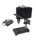 Knock Out Any Quick Drill Job With Compact Bench Drill Press Powered By Reliable Copper Motor Seven Speed Switches And Zero Play Alignment For Smooth Wood Metal Work, black steel design.