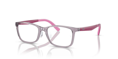 Tween Prescription Eyewear Frames Transparent Pink, XX Small Fit with 110mm hinge, 47mm lens, rectangular style, side angle view