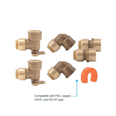 Shower And Tub Connection Kit With Push To Connect Brass Fittings For PEX Copper CPVC PERT HDPE Piping In Tight Spaces DIY Friendly Universal Female Connectors And Elbows Included