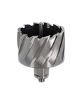Close-up of Oscarbide annular cutter, 2-1/4 in dia, 1 in DOC, 3/4 in Weldon shank for magnetic drill press
