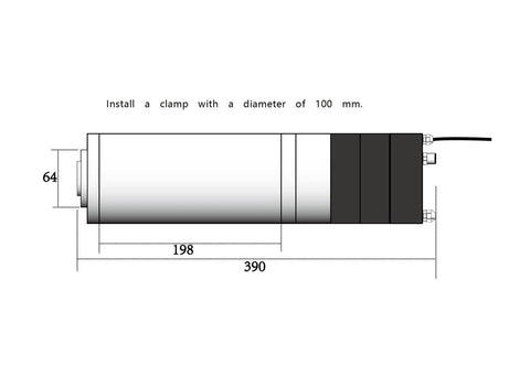 Heavy Lift Cnc Electric Spindle Motor With Snappy Air Cooling Rack, side view with dimensions, designed for metal cutting.