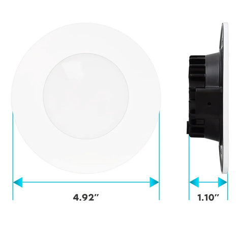 Side and front view of Six Pack 4 Inch LED Recessed Ceiling Lights With Five Color Temperature Options 2700K To 5000K, 4.92-inch diameter