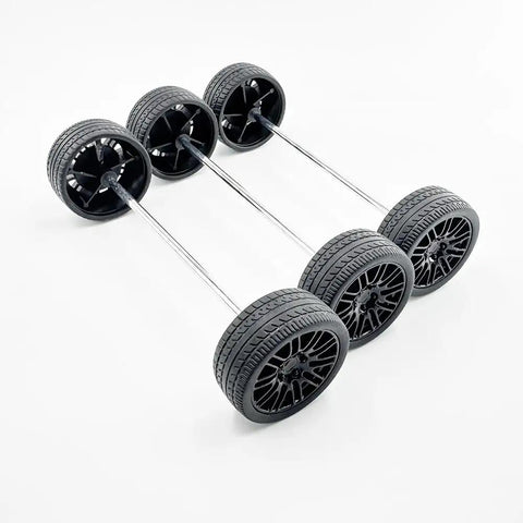 8 Pack RC Car Wheels With Rubber Tires And Round Shaft Axles, 3Mm Shaft, 35Mm Diameter, 14Mm Thick, arranged in a row