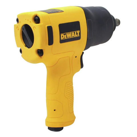 Half-Inch Drive Pneumatic Impact Wrench With 600 Ft-Lbs Torque Yellow Black Design, side view of air-powered tool.