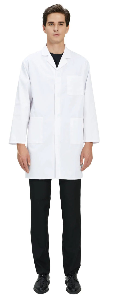 Long White Lab Coat For Men And Unisex Medical Pros Scientist Doctor Nurse Or Student Cotton Polyester Blend Soft Yet Durable