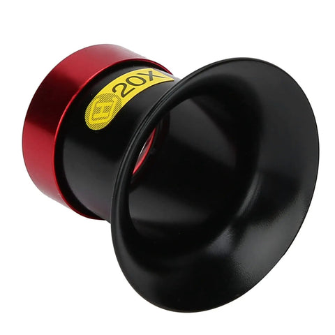 20X HD Watch Loupe Magnifier with aluminum alloy frame, red and black design, for fine jewelry and horology work.