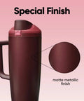 FreeSip Insulated Stainless Steel Tumbler With Built In Straw 40oz Side Handle Leak Proof BPA Free Travel Bottle Black Cherry Finish