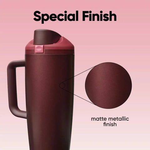 FreeSip Insulated Stainless Steel Tumbler With Built In Straw 40oz Side Handle Leak Proof BPA Free Travel Bottle Black Cherry Finish