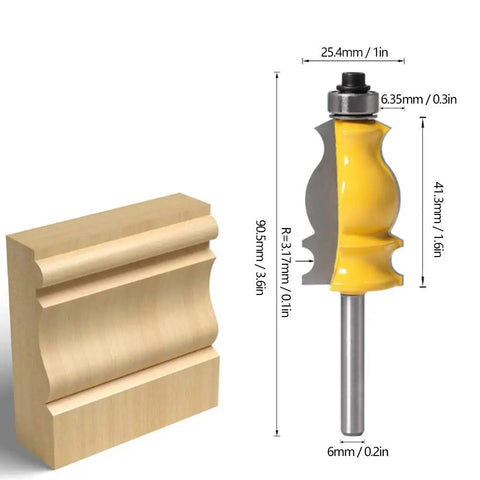 Dead Nuts Reliable 6mm Shank Handrail Router Bit For Woodworking Trimming And Molding, featuring a yellow carbide cutter head.