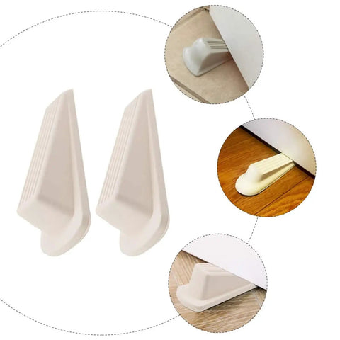 5 Pack Door Wedge Stoppers Rubber Anti Skid Prevent Slamming For Home And Office, wedge shaped, white, showing various uses.