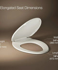 Brevia Slow Close Elongated Toilet Seat With Grip Tight Bumpers And Quick Attach Hardware Biscuit Color dimensions displayed