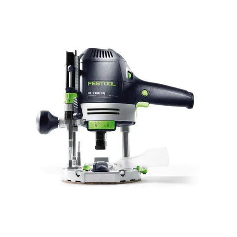 Plunge Router Of 1400 EQ-F-Plus With Ergonomic Grip, shown with depth scale and adjustment features, side view.