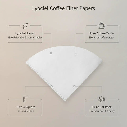 Square Lyocell Pour Over Coffee Filters 50 Pack Disposable Cone Dripper Papers Crafted For Silky Smooth Extraction And Zero Hassle Setup, 4.7x4.7 inch, eco-friendly.