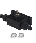 Compact Electric Drill Water Pump For Rapid Fluid Transfer with black connector, 15mm ports, and two metal clamps.