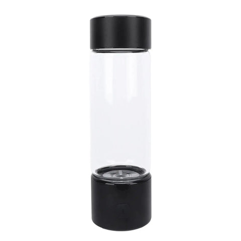 Portable Hydrogen Water Bottle Generator With 1400ppb Hydrogen Rich Water, 16oz Glass Cup, sleek black and transparent design