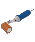 Everhard Roll-N-Chek silicone seam roller with tester probe, blue handle, orange roller