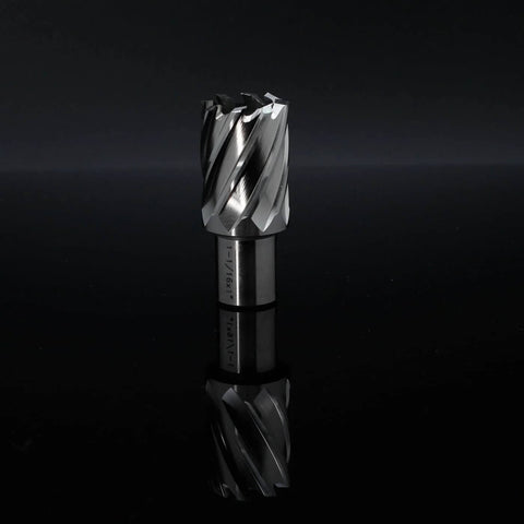 Oscarbide annular cutter with Weldon shank, 1-1/16 in diameter and 1 in cutting depth for magnetic drill press.
