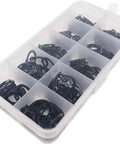 Workhorse Assorted Retaining Ring Set 250 Pcs 5 To 20 Mm Black 65Mn Steel Snap Rings C Type in a transparent organizer