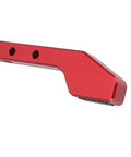 Close-up of red aluminum Bench Dog Clamp 19mm Fit Dog Hole Clamp with Large Pressing Plate for workbench hold down.