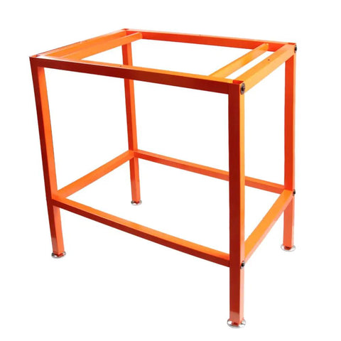 Rock Solid Steel Tool Stand With Adjustable Leveling Feet For Router Tables And Table Saws No Sweat Setup Heavy Duty Workbench in orange.