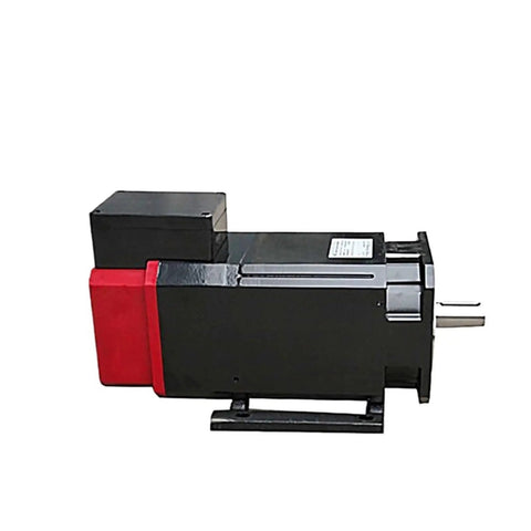 Top Shelf 2 Point 2 Kilowatt Ac Servo Spindle Motor For Cnc Routers And 3D Printers side view, black and red, heavy duty design.