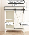 Ultra Compact 2ft Sliding Barn Door Hardware Kit For Wardrobe And TV Stand shown on white cabinet with door specs.