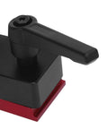 Close-up of T Track Flip Stop for DIY Woodworking, aluminum adjustable fence stopper for precise cuts and stable workpieces.