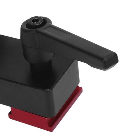 Close-up of T Track Flip Stop for DIY Woodworking, aluminum adjustable fence stopper for precise cuts and stable workpieces.