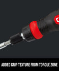 Close-up of Ratcheting Multibit Screwdriver Set, 26-Piece With Quick Rotation Control And Added Grip Texture For Heavy Torque Tasks