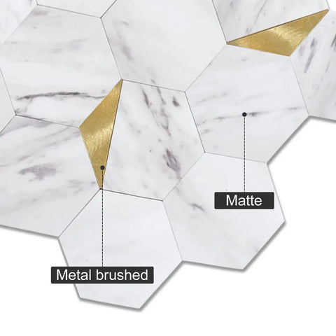Thick 3mm Hexagon Peel And Stick Backsplash Tiles For Kitchen And Bathroom With Realistic Carrara White Marble Look And Metal Gold Accents