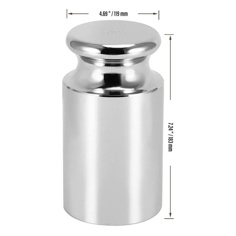 5 Kg Calibration Weight For Digital Scales, Precision Class M1 Steel With Chrome Finish, cylindrical shape, dimensions shown