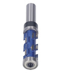 Top Pick Spiral Flush Trim Router Bit For Woodworking Pros With Tungsten Carbide Blades And 1/2 Inch Shank To Cut Smooth Edges Fast, showing blue body and steel shank.