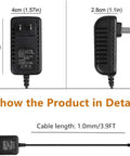Wall Power Adapter For WK245 And WK240 Workstation Keyboard Universal 100 240V AC 50 60Hz Charger showing dimensions and cable length.